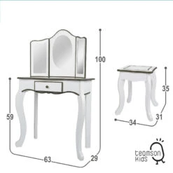 Specchiera Con Sgabello In Legno, Toeletta Da Trucco Per Bambine -Mattel Negozio specchiera giocattolo in legno