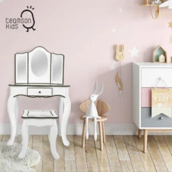 Specchiera Con Sgabello In Legno, Toeletta Da Trucco Per Bambine -Mattel Negozio toeletta da trucco in legno